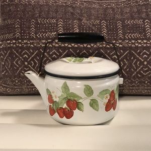 Lovely Vintage Hand Signed by C. Rogers & Hand Painted Kettle w/Strawberry Vines